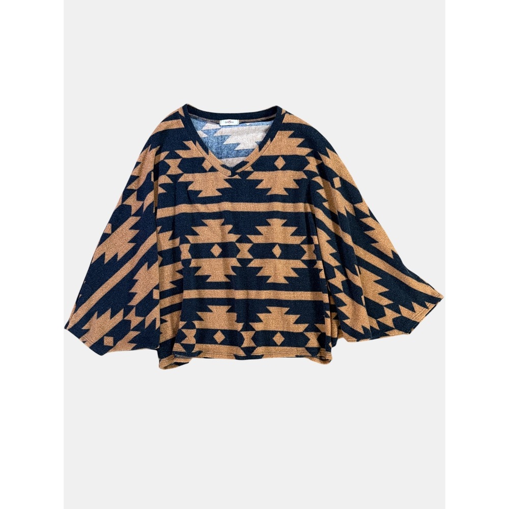 GeeGee Black Camel Southwestern Dolman Batwing Top